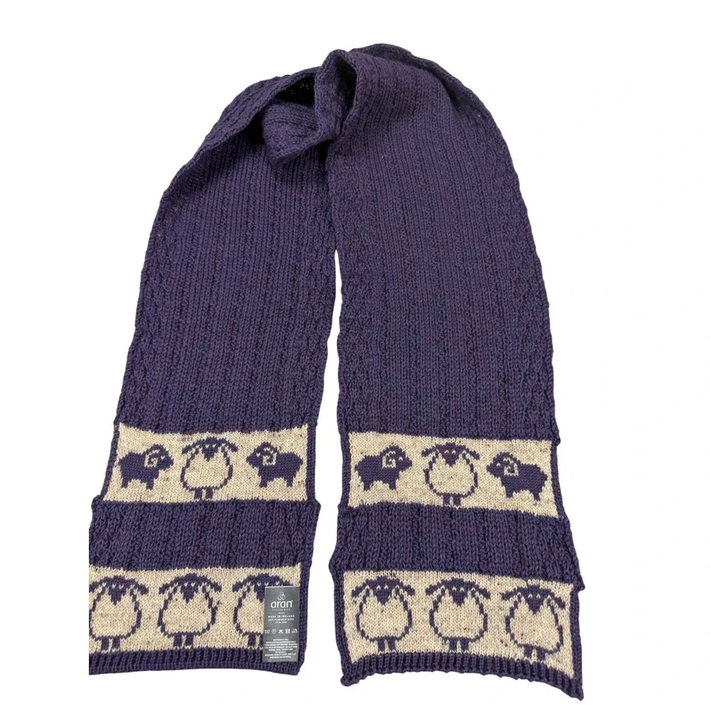 Aran Woollen Mills Purple Sheep Scarf Mens 100% Pure New Wool Made in Ireland